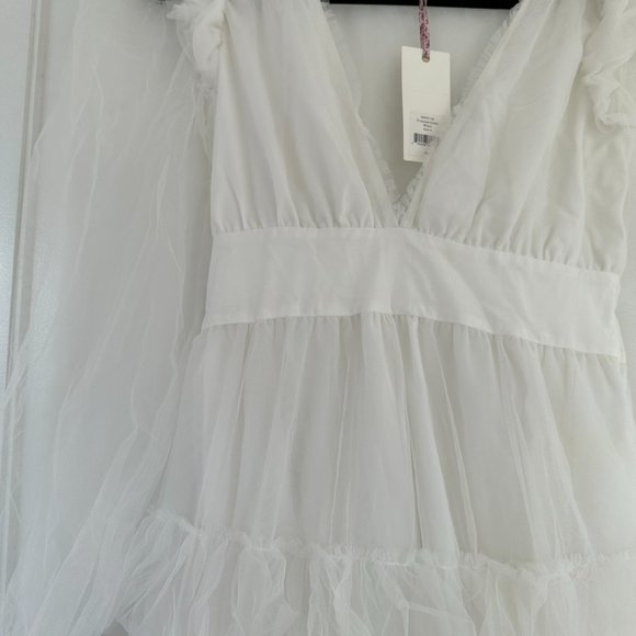 ❌SOLD❌LoveShackFancy Francoise V-neck Ruffled Tulle Dress White Tiered Sheer - Picture 12 of 15
